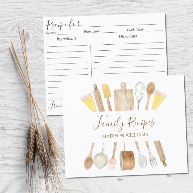 Kitchen Cooking Utensils Family Recipe Card (In situ)