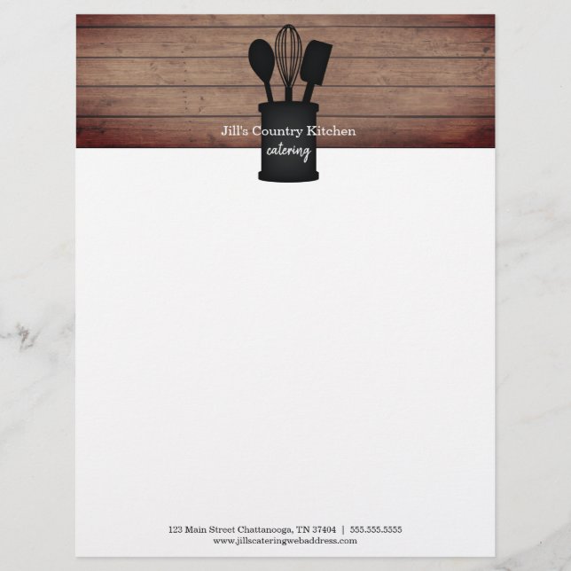 Kitchen Crock Rustic Wood Caterer Restaurant Food Custom Letterhead (Front)