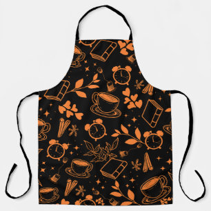 kitchen dining cute tea coffee book orange pattern apron