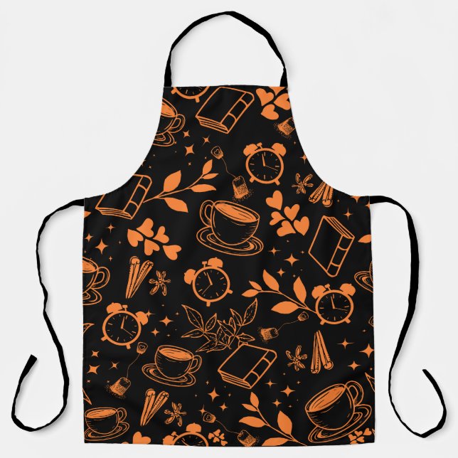 kitchen dining cute tea coffee book orange pattern apron (Front)
