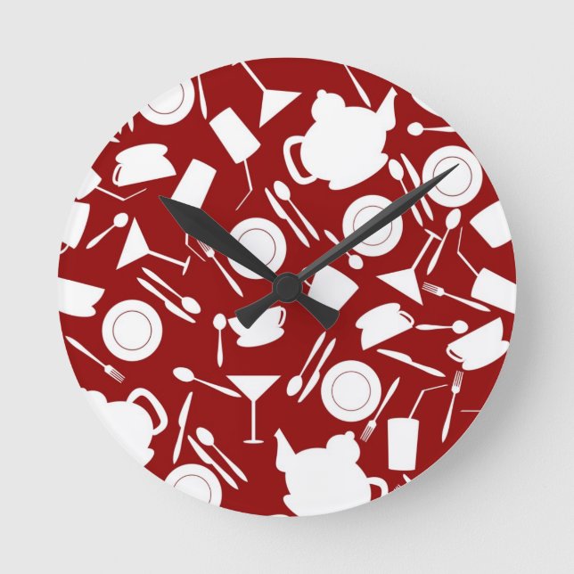 Kitchen Elements Pattern Round Clock (Front)
