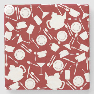 Kitchen Elements Pattern Stone Coaster