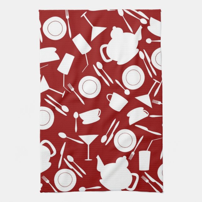 Kitchen Elements Pattern Tea Towel (Vertical)