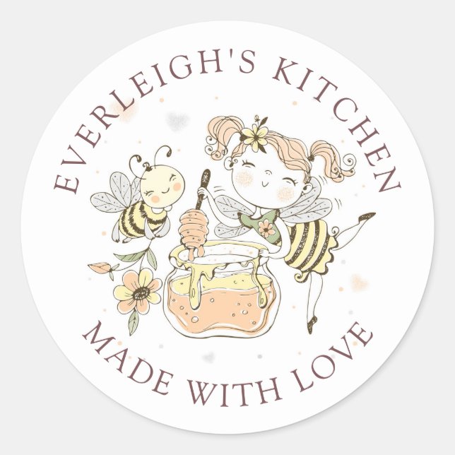 Kitchen Fairy Bee Honey Jar Labels (Front)