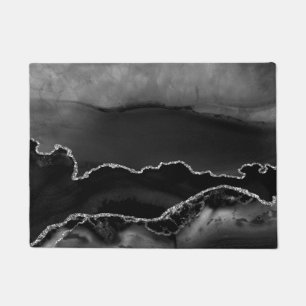 Kitchen Floor Mat - Black Silver Faux Glittter 