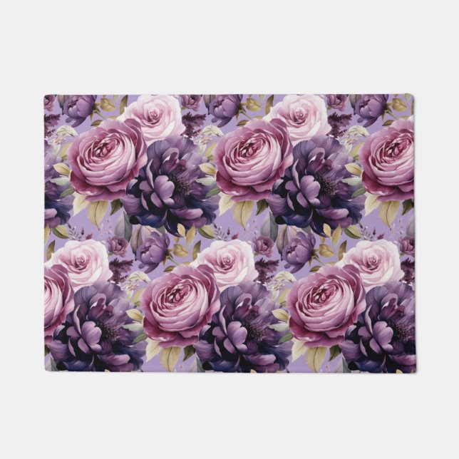 Kitchen Floor Mat - Purple Peonies (Front)