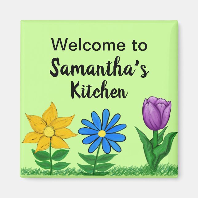 Kitchen Floral Garden Personalised Name Magnets (Front)