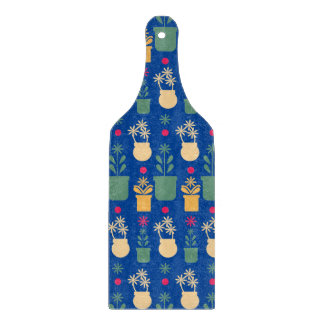 Kitchen Floral Plants Blue Cutting Board