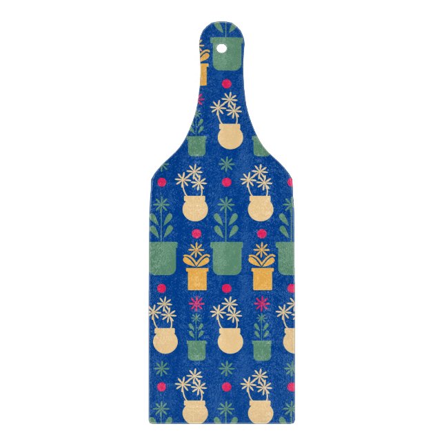 Kitchen Floral Plants Blue  Cutting Board (Front)