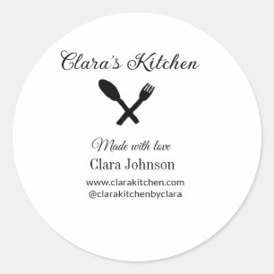 kitchen food chef add restaurant cater name detail classic round sticker