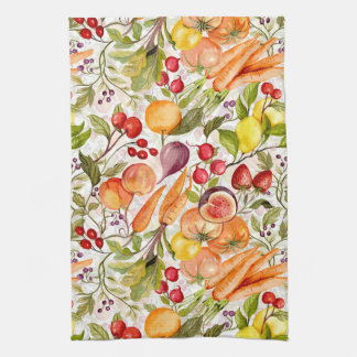 Kitchen Garden Harvest Watercolor Fruit & Veggie Tea Towel
