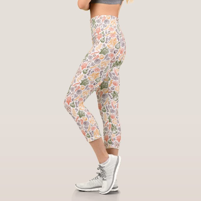 Kitchen Garden Vegetable Pattern Capri Leggings (Left)