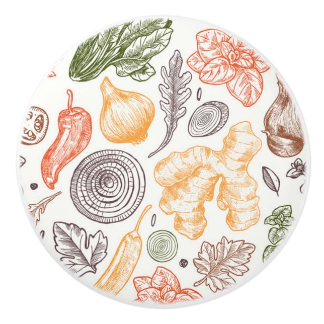 Kitchen Garden Vegetable Pattern Ceramic Knob (Front)