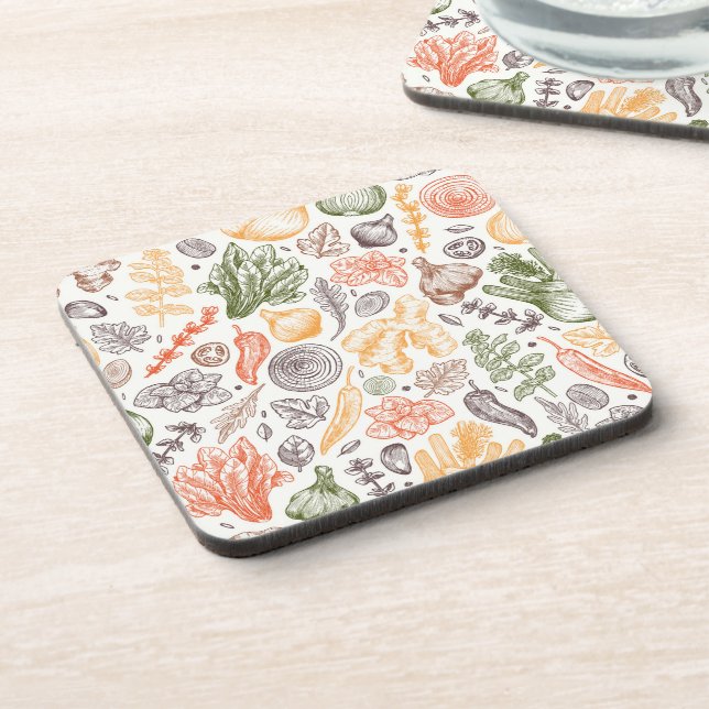Kitchen Garden Vegetable Pattern Coaster (Left Side)