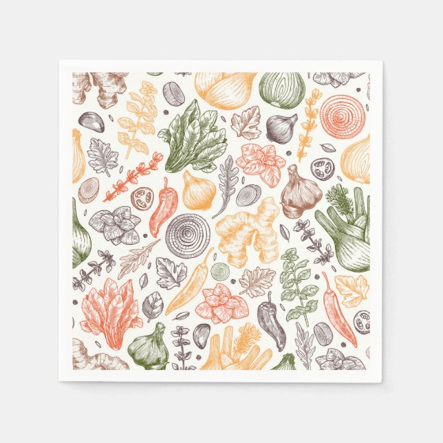 Kitchen Garden Vegetable Pattern Napkin (Front)