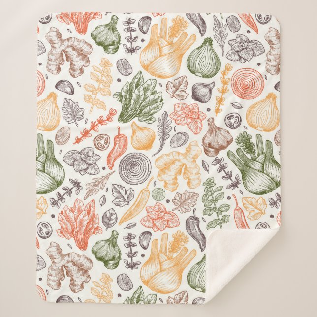 Kitchen Garden Vegetable Pattern Sherpa Blanket (Front)