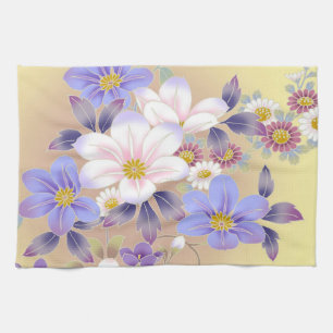 Kitchen Hand Towel/Purple and White Floral Tea Towel
