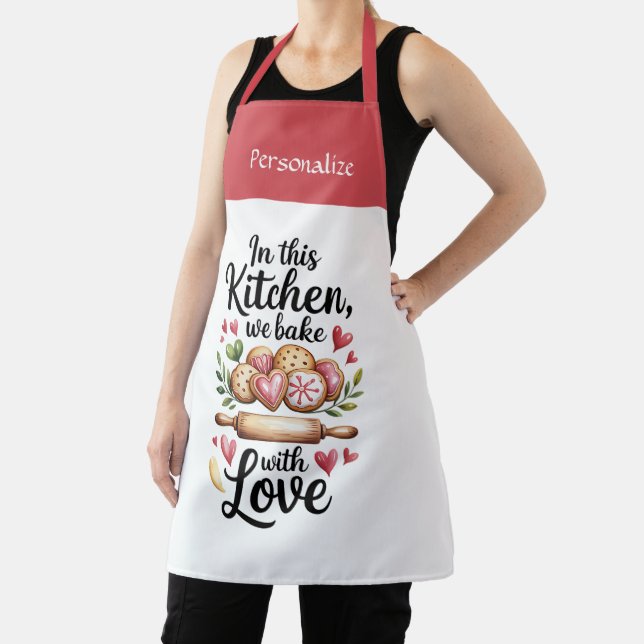 Kitchen Heartfelt Bake With Love Quote Personalize Apron (Insitu)