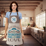 Kitchen is Seasoned with Love Monogram Gift Apron<br><div class="desc">This design may be personalised by choosing the customise option to add text or make other changes. If this product has the option to transfer the design to another item, please make sure to adjust the design to fit if needed. Contact me at colorflowcreations@gmail.com if you wish to have this...</div>