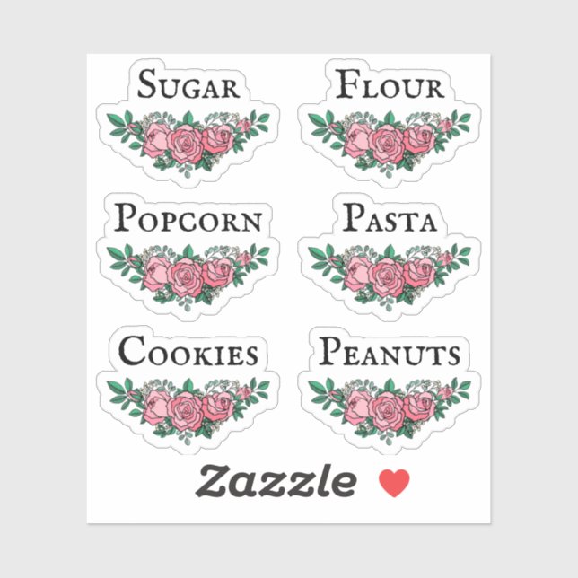 Kitchen Jars Organising Pink Roses Vintage Font (Sheet)