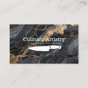 Kitchen Knife Gold Black Marble Chef Business Card