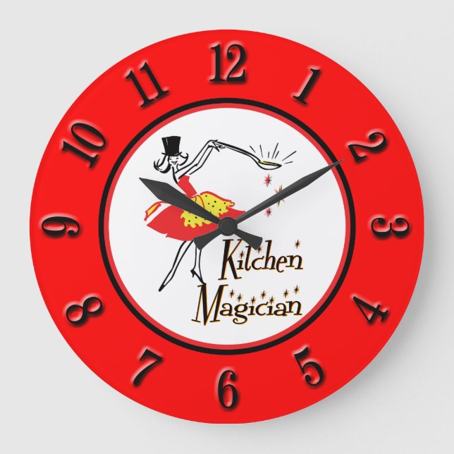 Kitchen Magician Red Black Retro Numbers Clock (Front)