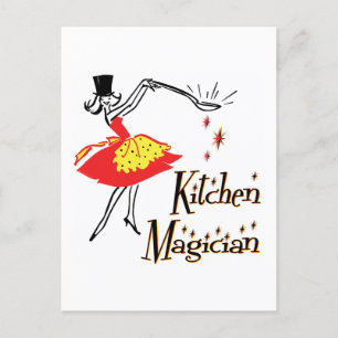Kitchen Magician Retro Cooking Art Postcard