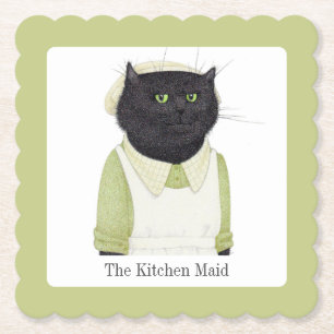 KITCHEN MAID CAT Scalloped Square Coasters + Text