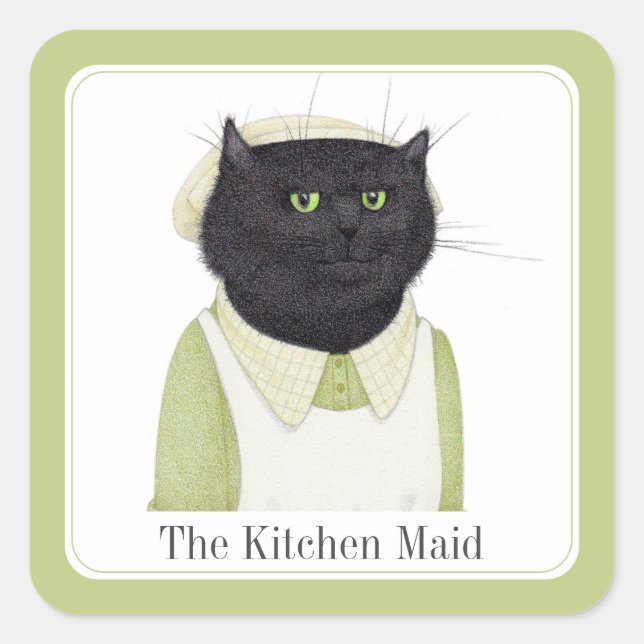 KITCHEN MAID CAT Small Square Stickers + Text (Front)