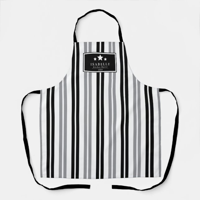 Kitchen Master Stars black and grey stripes Apron (Front)