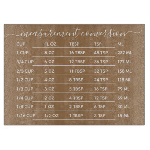 Kitchen Measurement Conversion list bakery Cutting Board