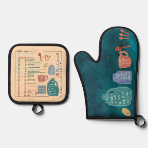 Kitchen Measurements Conversions Reference Sheet Oven Mitt & Pot Holder Set