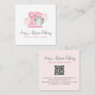 Kitchen Mixer Blush Pink QR Code Bakery Chef Square Business Card