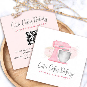 Kitchen Mixer Blush Pink QR Code Bakery Chef Square Business Card