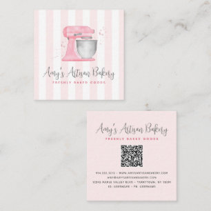 Kitchen Mixer Blush Pink QR Code Stripes Bakery Square Business Card