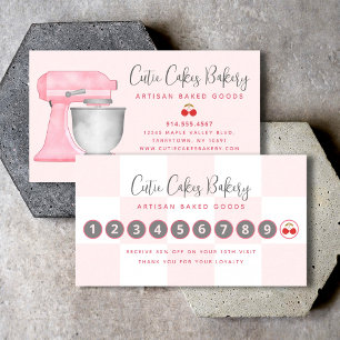 Kitchen Mixer Blush Pink White Chequered Bakery Loyalty Card