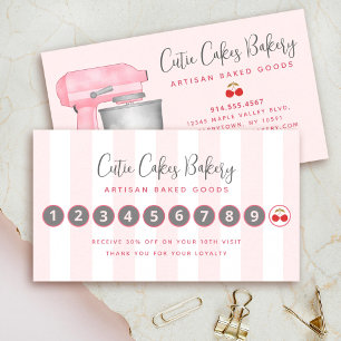 Kitchen Mixer Blush Pink White Stripes Bakery Chef Loyalty Card