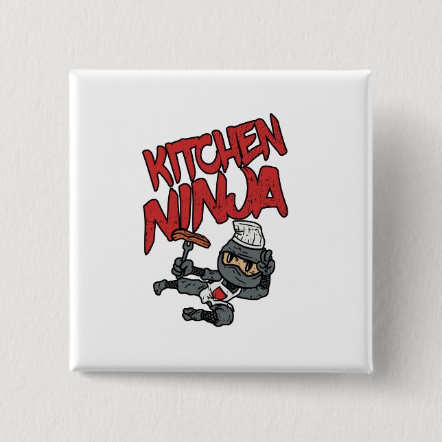 Kitchen Ninja Cooking BBQ 15 Cm Square Badge (Front)