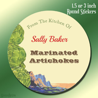 Kitchen Of Retro Artichokes Editable Recipe Classic Round Sticker