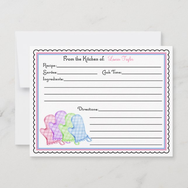 Kitchen Oven Mitts Baking Cooking Recipe Cards (Front)