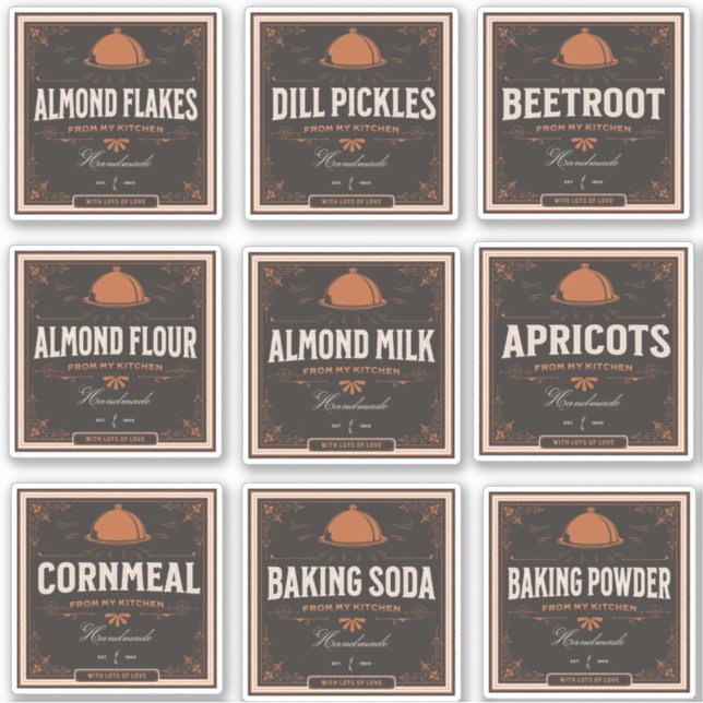 Kitchen Pantry Label Set 1 Vintage Dark Paper (Front)