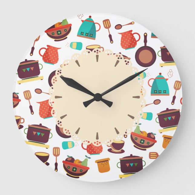Kitchen pots pans utensils cooking kitchen clock (Front)