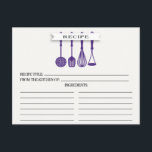 Kitchen Purple Utensils Bridal Shower Recipe Cards<br><div class="desc">Modern Bridal Shower Kitchen Utensils Recipe Cards featuring a purple slotted spoon, spatula, whisk & masher with a stylish banner showcasing the text "recipe" set on a white background. The front of our recipe card offers room for a recipe title, from the kitchen of and ingredients space. Flip our recipe...</div>