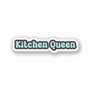 Kitchen Queen Blue Retro Text