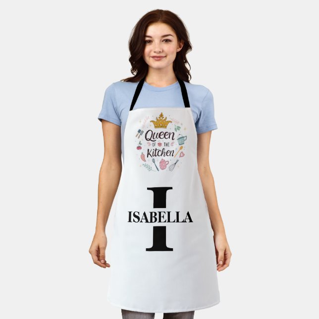 Kitchen Queen Name Monogram Design Apron (Worn)