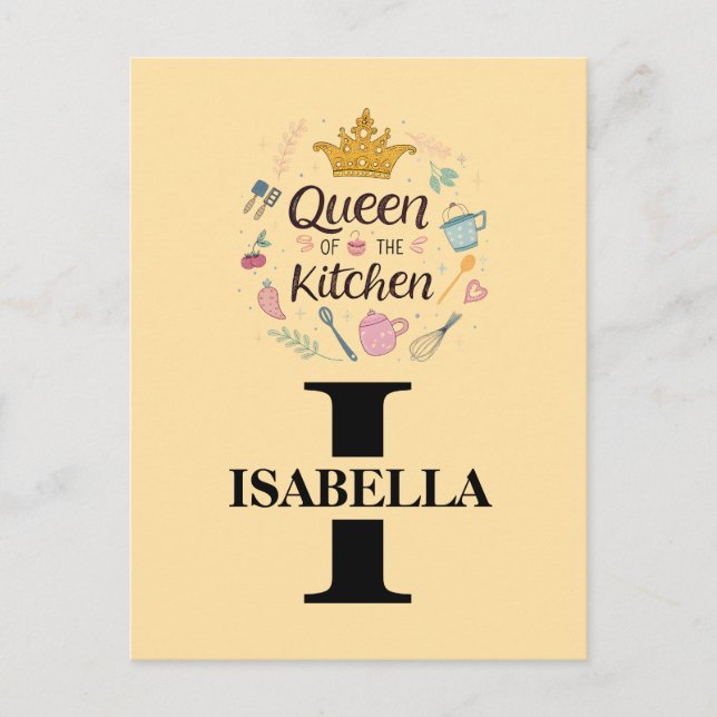 Kitchen Queen Name Monogram Design Holiday Postcard (Front)