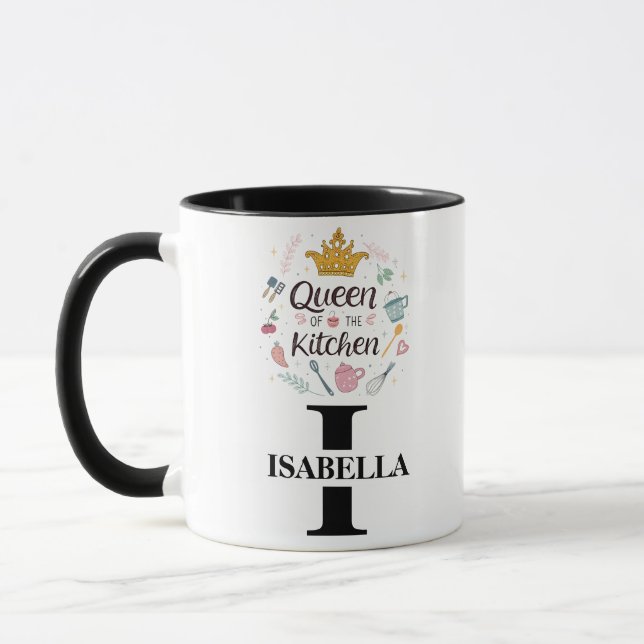 Kitchen Queen Name Monogram Design Mug (Left)