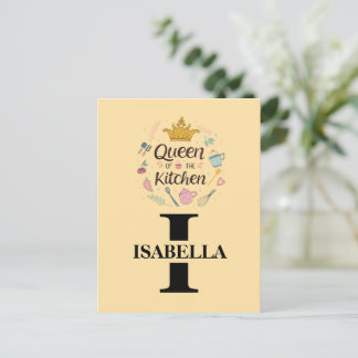 Kitchen Queen Name Monogram Design Postcard