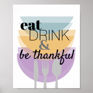 kitchen quote modern be thankful word art poster