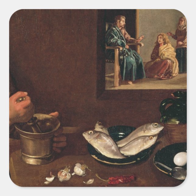 Kitchen Scene with Christ Square Sticker (Front)